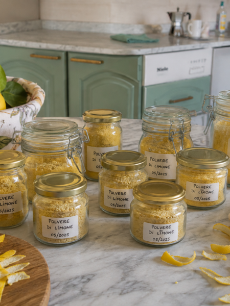 barattoli di polvere di limone fatto in caso