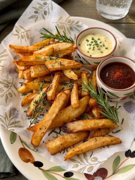 Patate fritte fatte in casa, dorate e croccanti, preparate con una sola frittura in padella Red Chef
