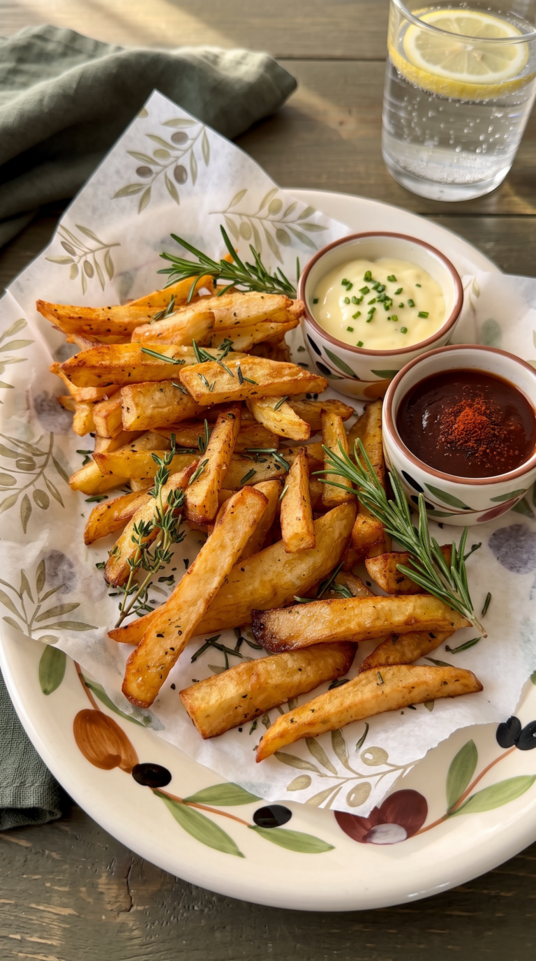 Patate fritte fatte in casa, dorate e croccanti, preparate con una sola frittura in padella Red Chef